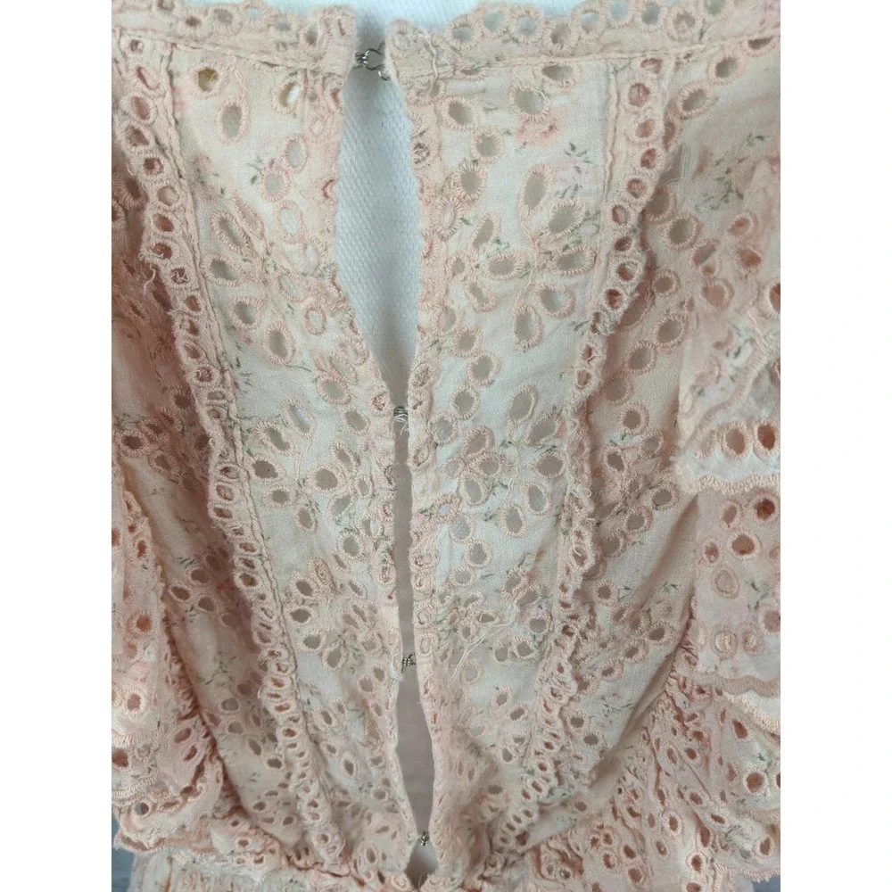 LoveShackFancy Dora Dress Peach Pink Cotton Eyelet Floral Ruffle Mini Medium